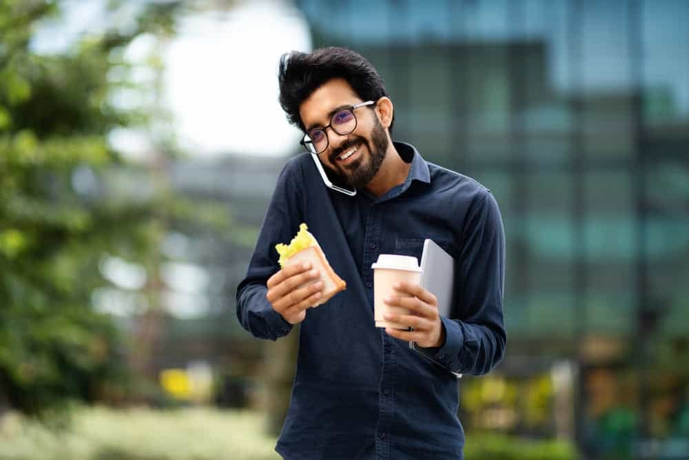 A person walking after lunch.